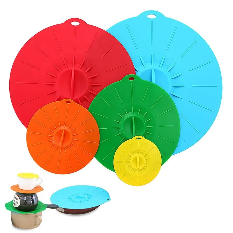 Silicone overflow lid food grade high temperature resistant kitchen fresh-keeping lid 5-piece set sealed pot lid