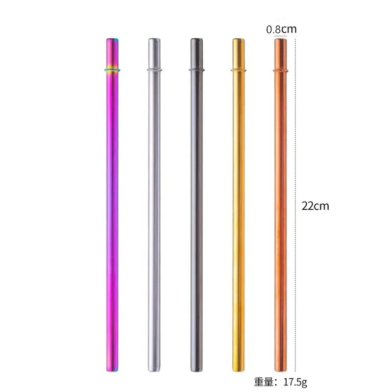Wholesales Stainless steel bulged straw 8mm card slot anti-skid car cup straw Color metal straw