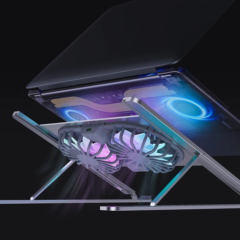Boneruy Custom Logo 360 Cooling Fans Blue Light And Foldable Aluminium Laptop Stand With Cooling Fan