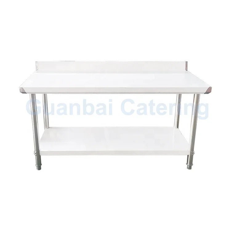Modern Stainless Steel 2-Layer Kitchen Utility Table Fast Food Dining Table for Restaurant Use Metal Working Table for Prep Work
