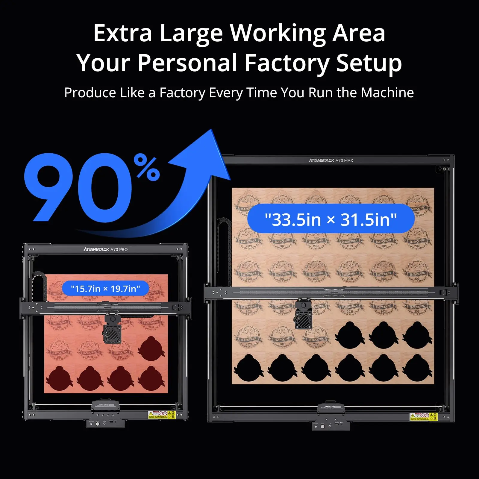 800*850mm 400mm/s Auto-Focus ATOMSTACK X70 A70 Max 70W Laser Engraving and Cutting Machine for Wood Metal Ceramics DIY Projects