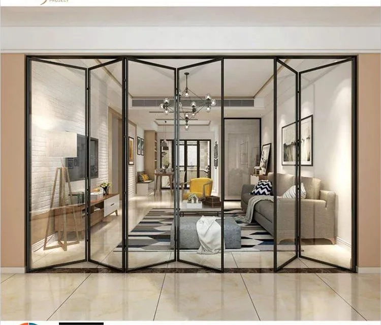 LongTai Frameless folding doors aluminium glass bifold kitchen toilet bathroom sliding folding door interior Partition