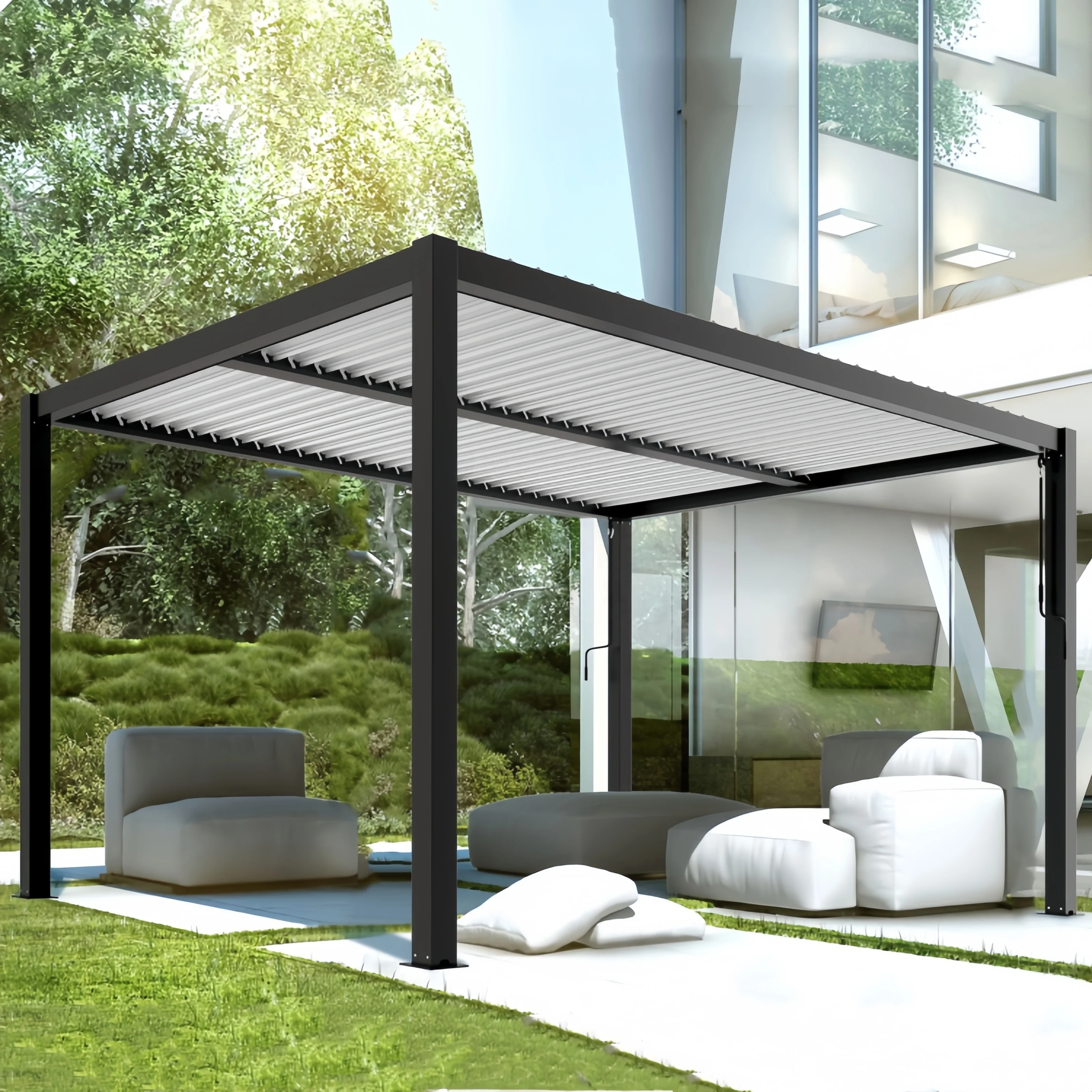 Customized Pergola with glass door Aluminium Outdoor summerhouses Enclosed Stand Sunroom House Metal Gazebo pavilion for sale