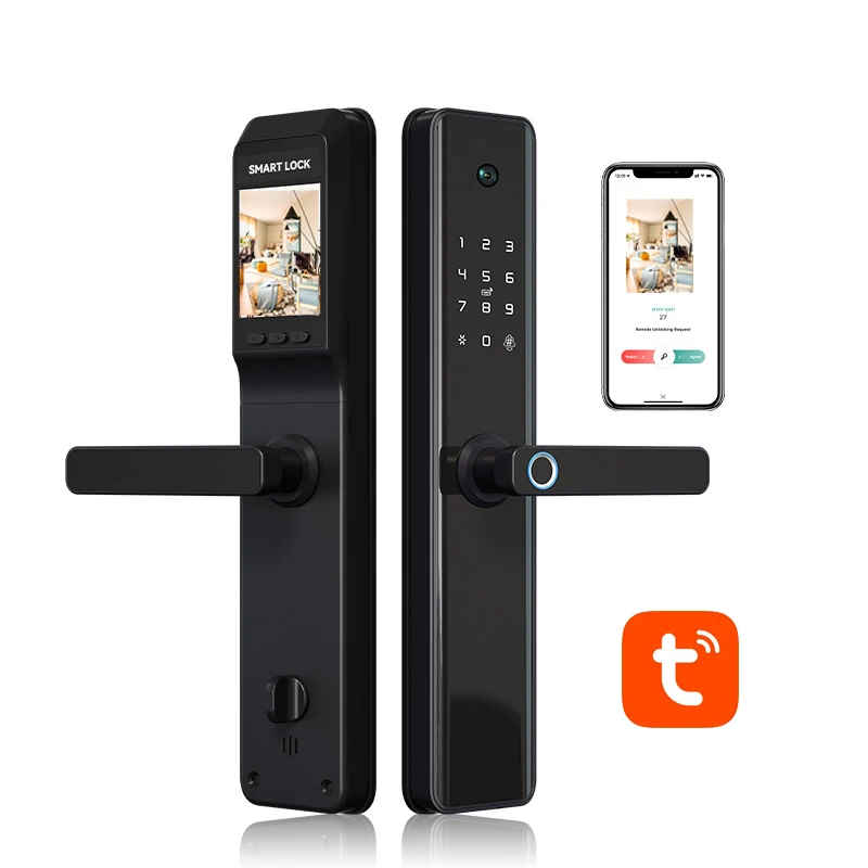 Security Keyless luxury Fingerprint Smart Door Lock Tuya Wifi Camera Anti theft Digital Home main Cat Eye door lock