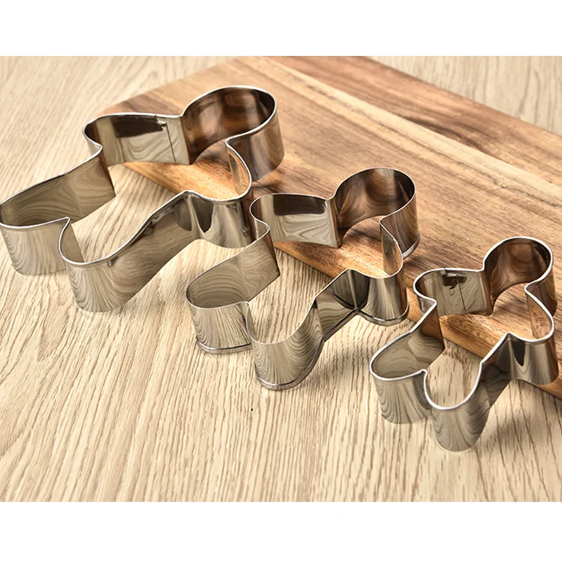 Set of 3 pcs Stainless Steel Gingerbread Man Cookie Cutters Fondant Biscuit Cake Baking Cutting Mould for