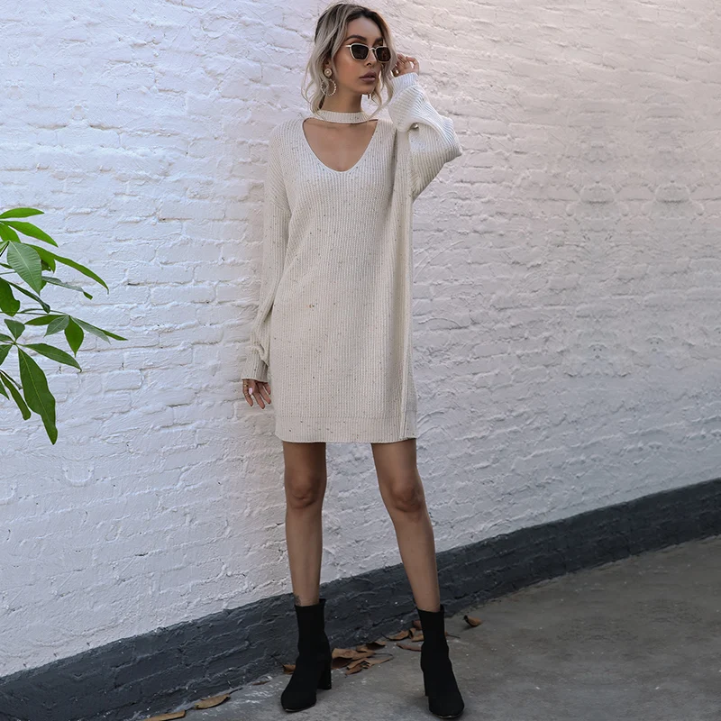 Women V NECK long sleeve winter sweater dress winter women clothing plus size fall casual sweater dress long sleeve knit