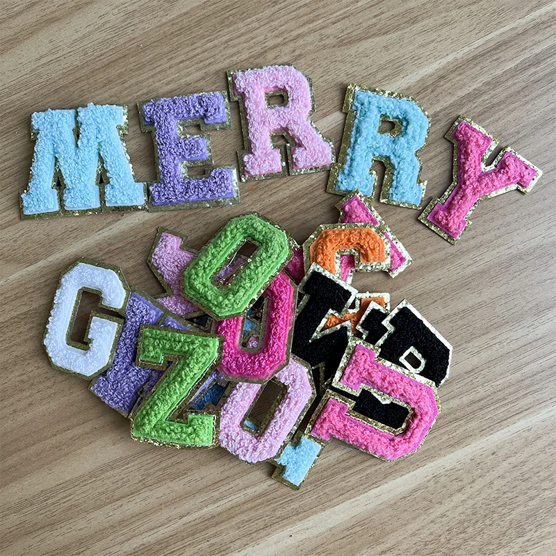 5.5cm 6.5cm Embroidered Letter Applique Patch DIY Iron On Self Adhesive Letters Patches for Cosmetic Bag Clothing Decoration