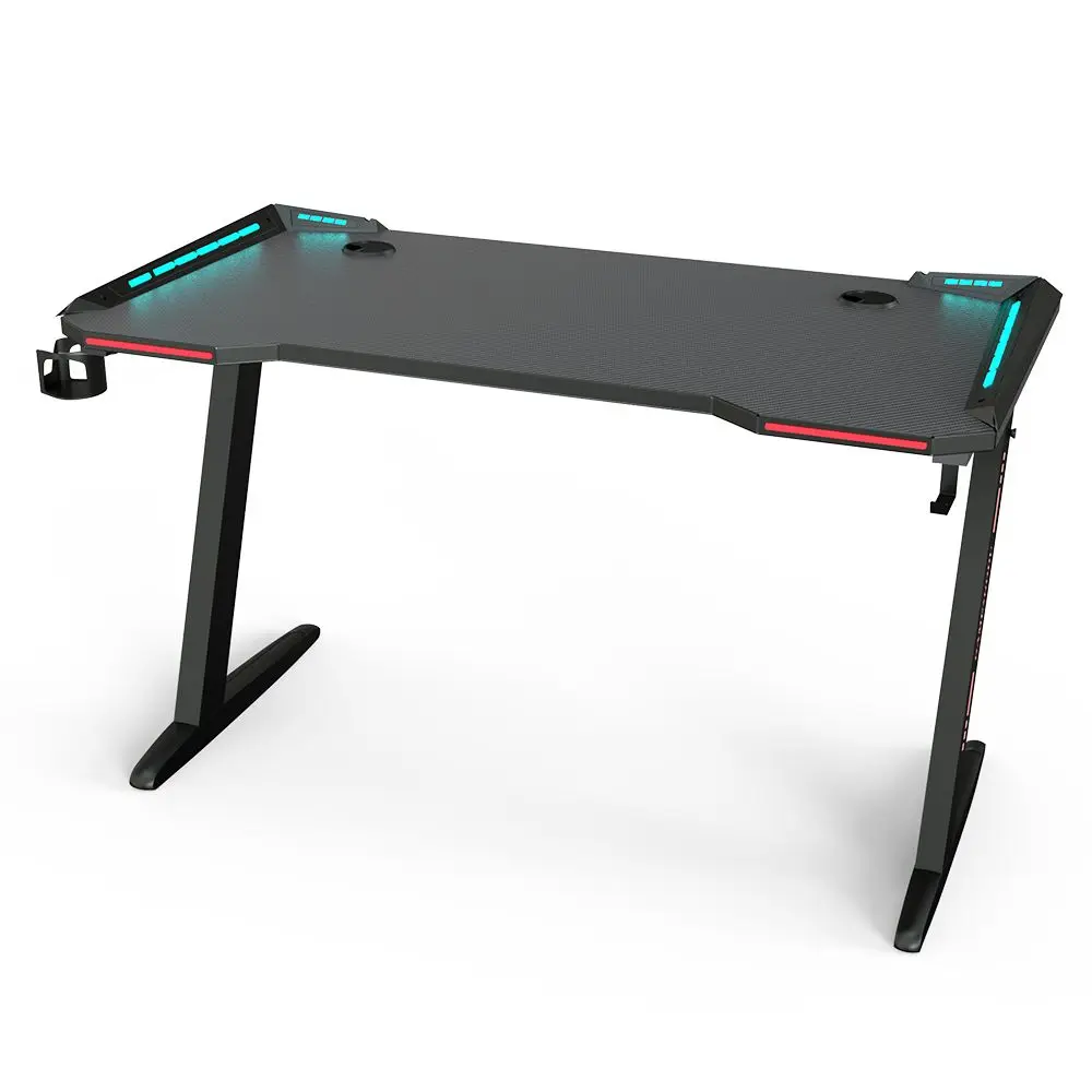 Beisijie Durable Gaming Desk with RGB LED Lights Large Z-Shaped PC Computer Game Desk Table for Gamer