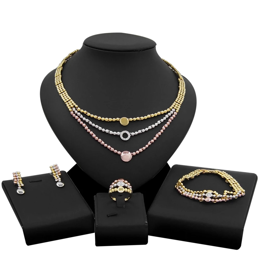 Новый бразильский золотой дизайн Yulaili использует три цвета набор ювелирных изделий золото белый и розовое золото уникальное Женское Ожерелье Ювелирные наборы