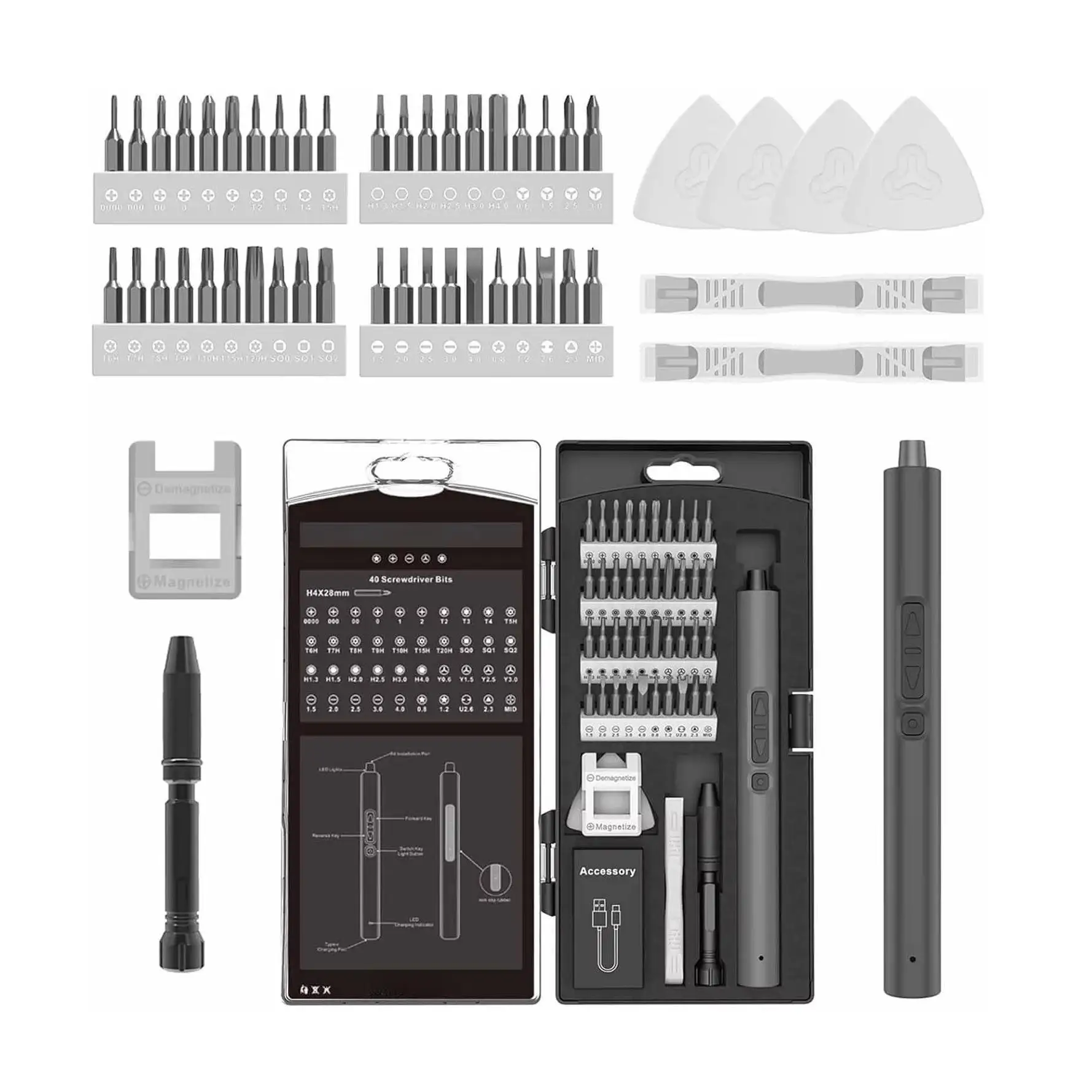 Peaktop 50 in 1 Magnetic Mini  Rechargeable Screwdriver Cordless Set 2 Torque Settings Precision Electric Screwdriver Bits Set