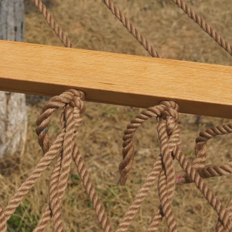 Single mesh Hammock Hanging Swing Wooden Stick Cotton Rope with Hooks Outdoor Travel Camping Sleeping and Rest net Hammock