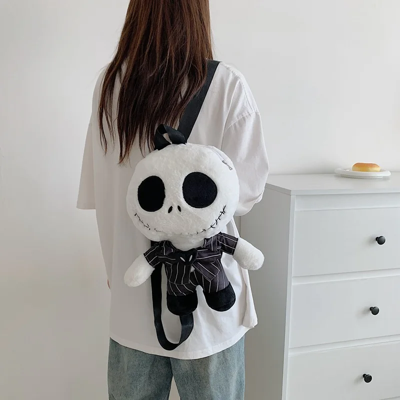 Unisex New Cute Halloween Backpack Soft Plush Style with Funny Skeletons Ghosts Cartoon Anime Pattern for School Made Fabric