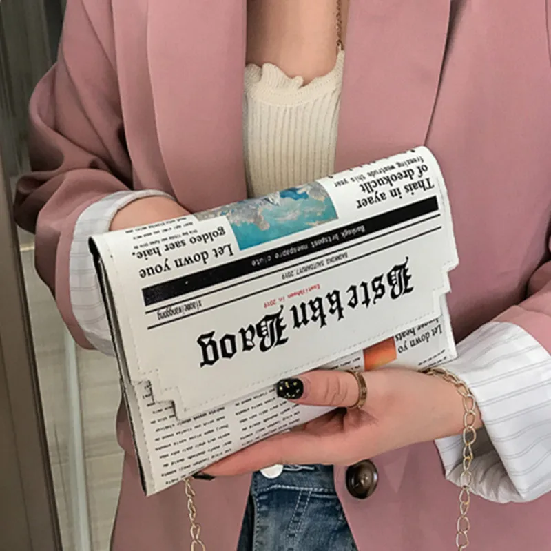 
Wholesale Women Joker Messenger Bag Chain Shoulder Bag Personality Fashion Small Square Newspaper News Styling Bags 