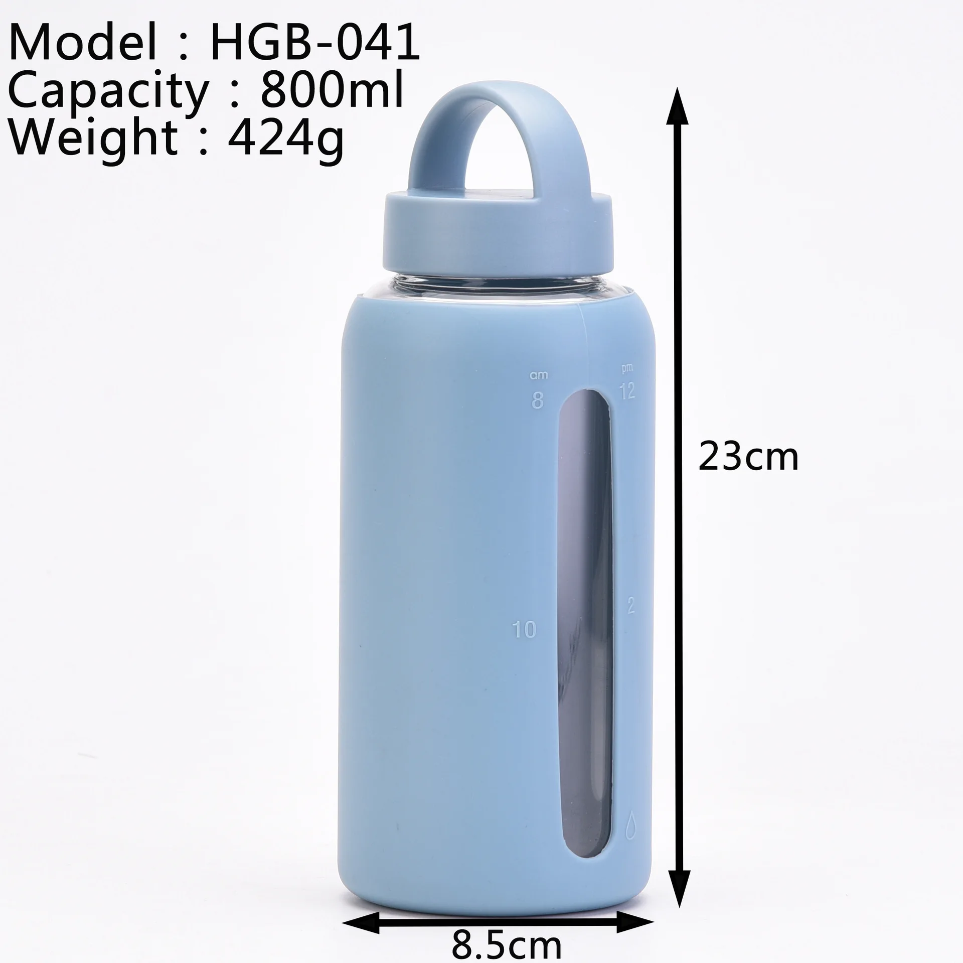 PinChuan 800ml Glass Glasses Silicone Sleeve Time Scale Water Bottle