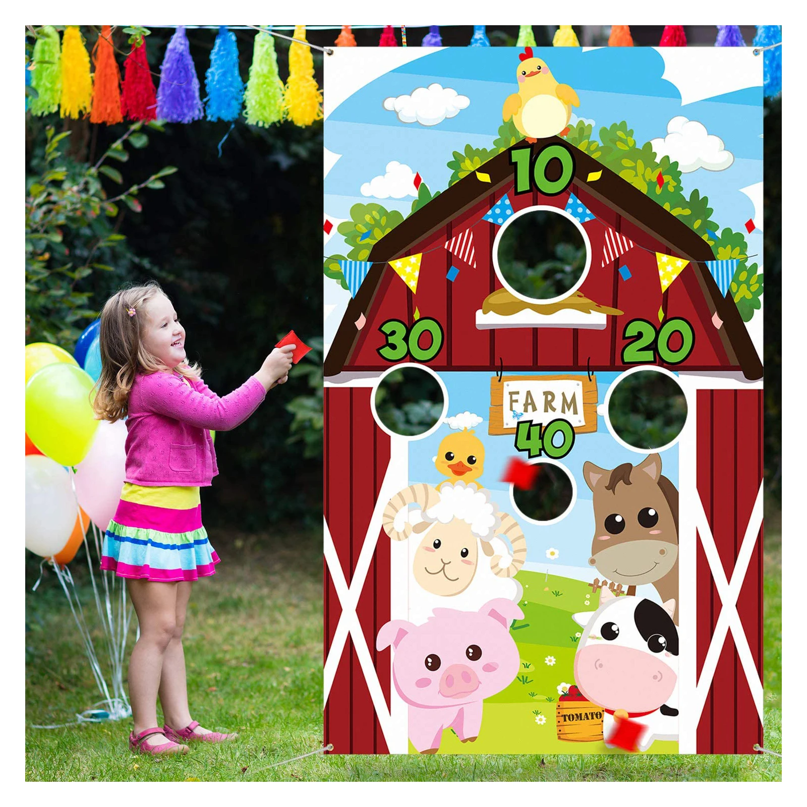 Nicro Farm Themed Party Kids Birthday Bean Bag Toss Games Banner With 3 Bean Bags Children Party Game Party Decorations Supplies