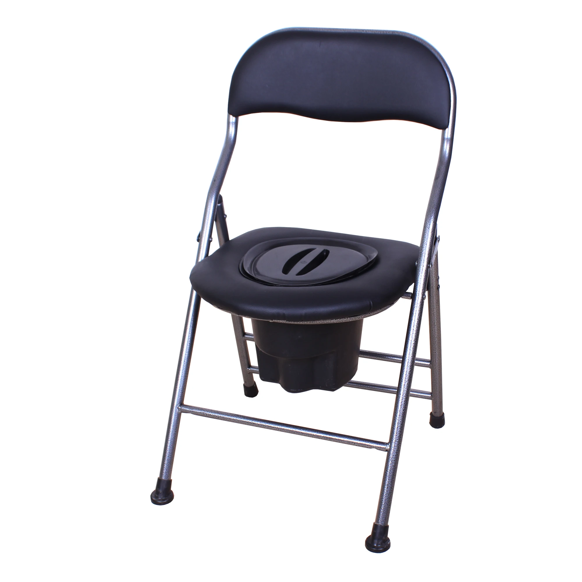 Folding Medical Bedside Commode with Removable Bucket for Handicap Elderly Camping Toilet Chair with Armrests and Backrest