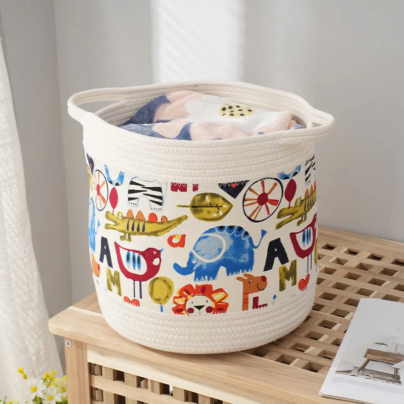 Fabric storage basket Fabric storage basket Cotton cord foldable storage bucket embroidery pattern