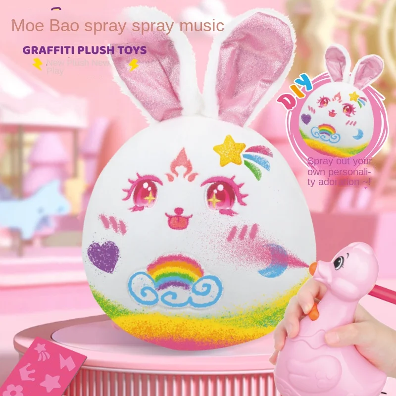 Factory Direct New Cute Baby Spray Music Plush Doll Creative Unisex Rabbit Toy for Girl Gift Can Be Painted and Cleaned