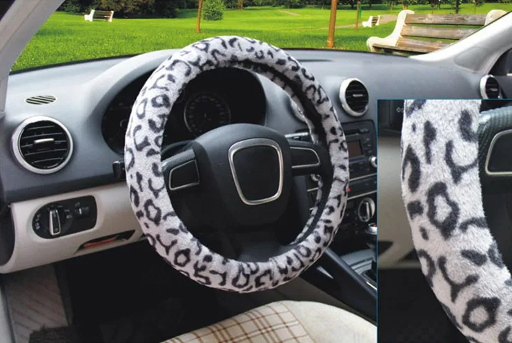 fashion leopard print winter fur 38cm car steering wheel cover
