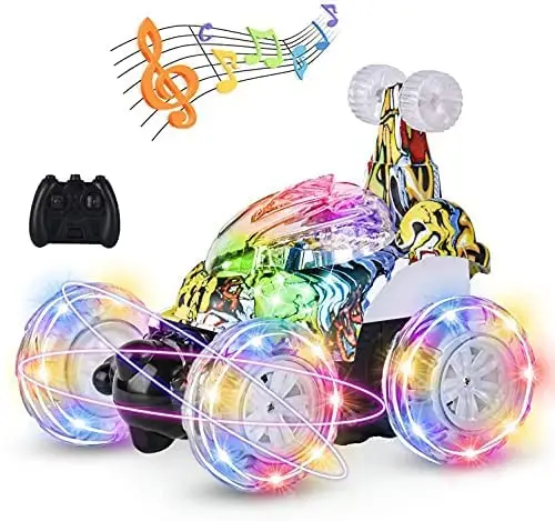 Remote Control Car, RC Stunt Car Invincible Rolling Twister with Colorful Lights & Music