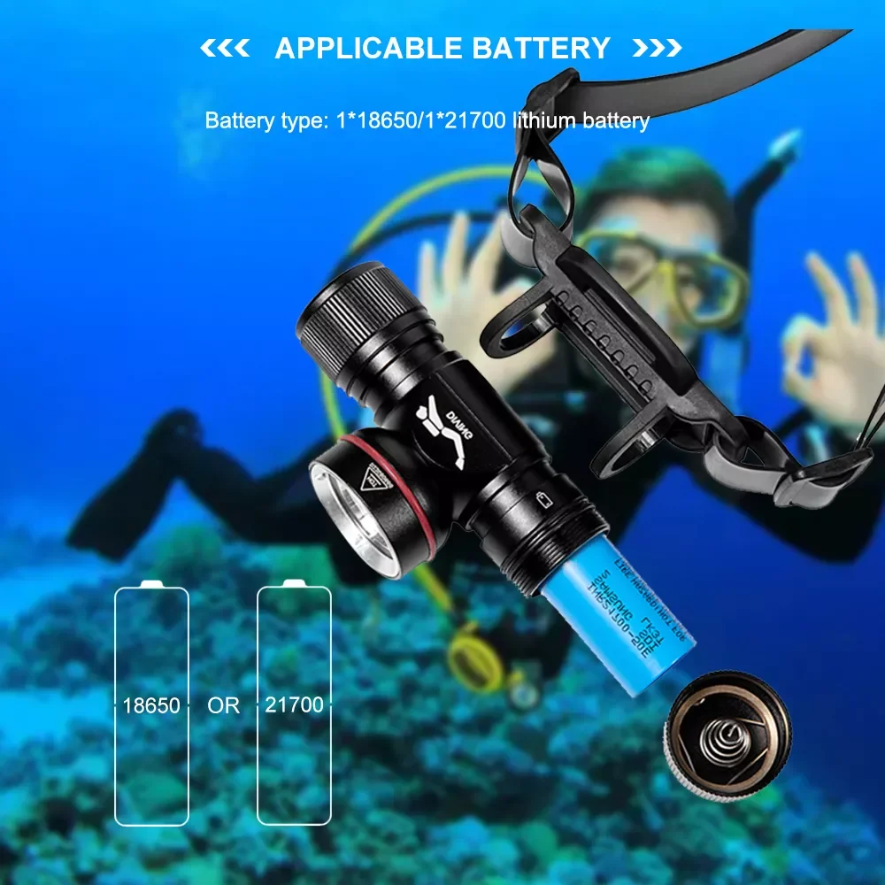 High Power Diving Headlamp IPX8 underwater 60 meters L2 Led Dive Head Torch Headlight For Diving head lamp