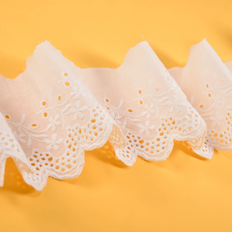 Wholesale Embroidery Insertion Lace Trim White 100% Cotton Eyelet Flower Lace Fabric Trim