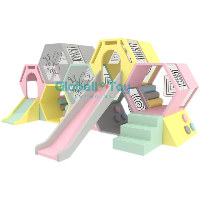 New And High Quality Pastel Color Play Indoor And Outdoor Honeycomb-Stairs-Slide Combination Set