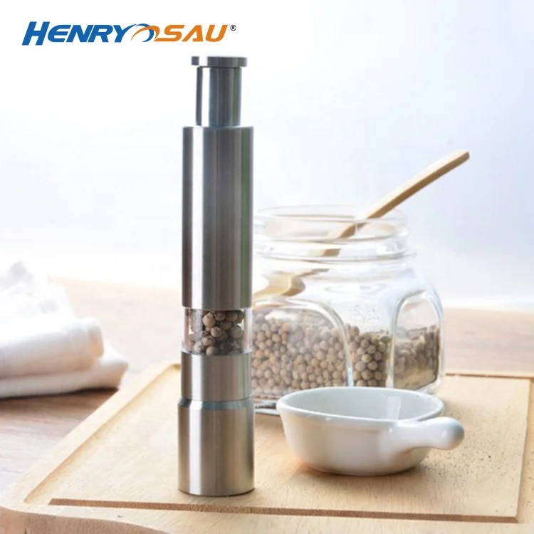 Nonslip Manual Pull Down Stainless Steel Core Acrylic Sea Salt And Pepper Grinder Set
