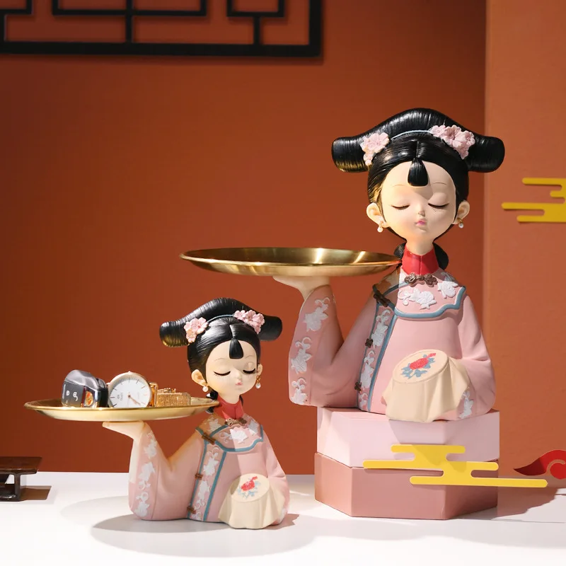 Cute Traditional Tray Girl Resin Home Desktop Decoration Creative Entrance Key Storage Resin Decoration Ornament