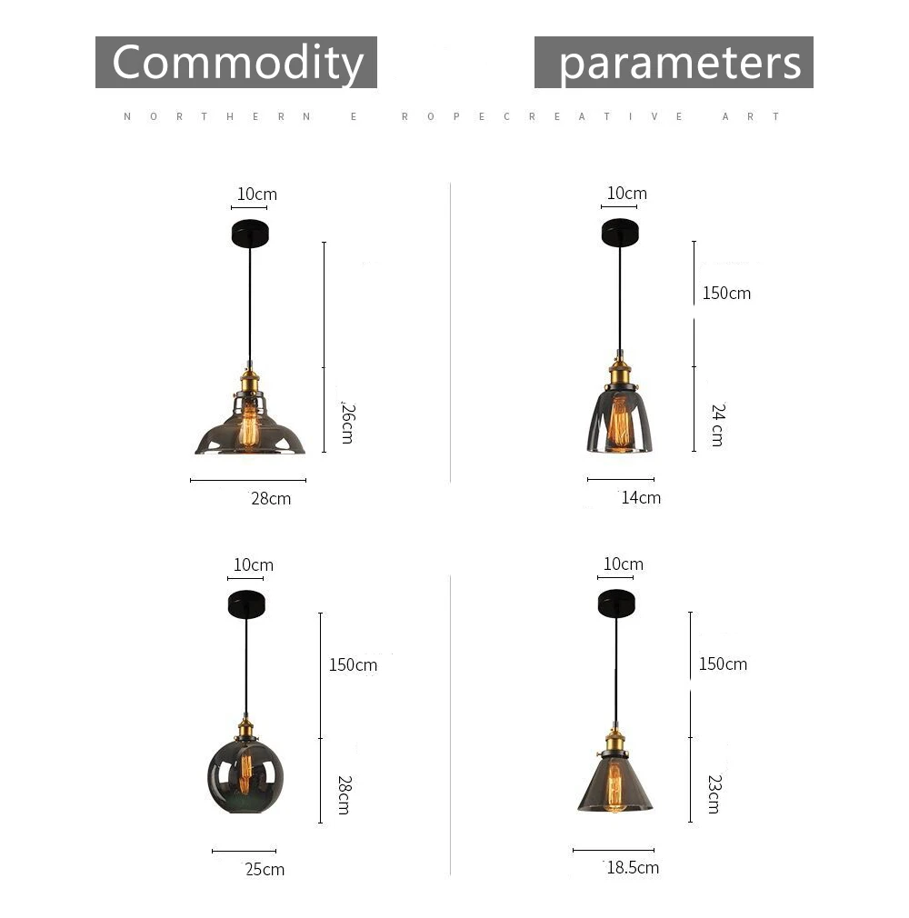 Hot Sales American Amber Glass Chandelier Vintage Pendant Lamp E27 Edison Light Bulb Dinning room Kitchen Decor Pendant Light