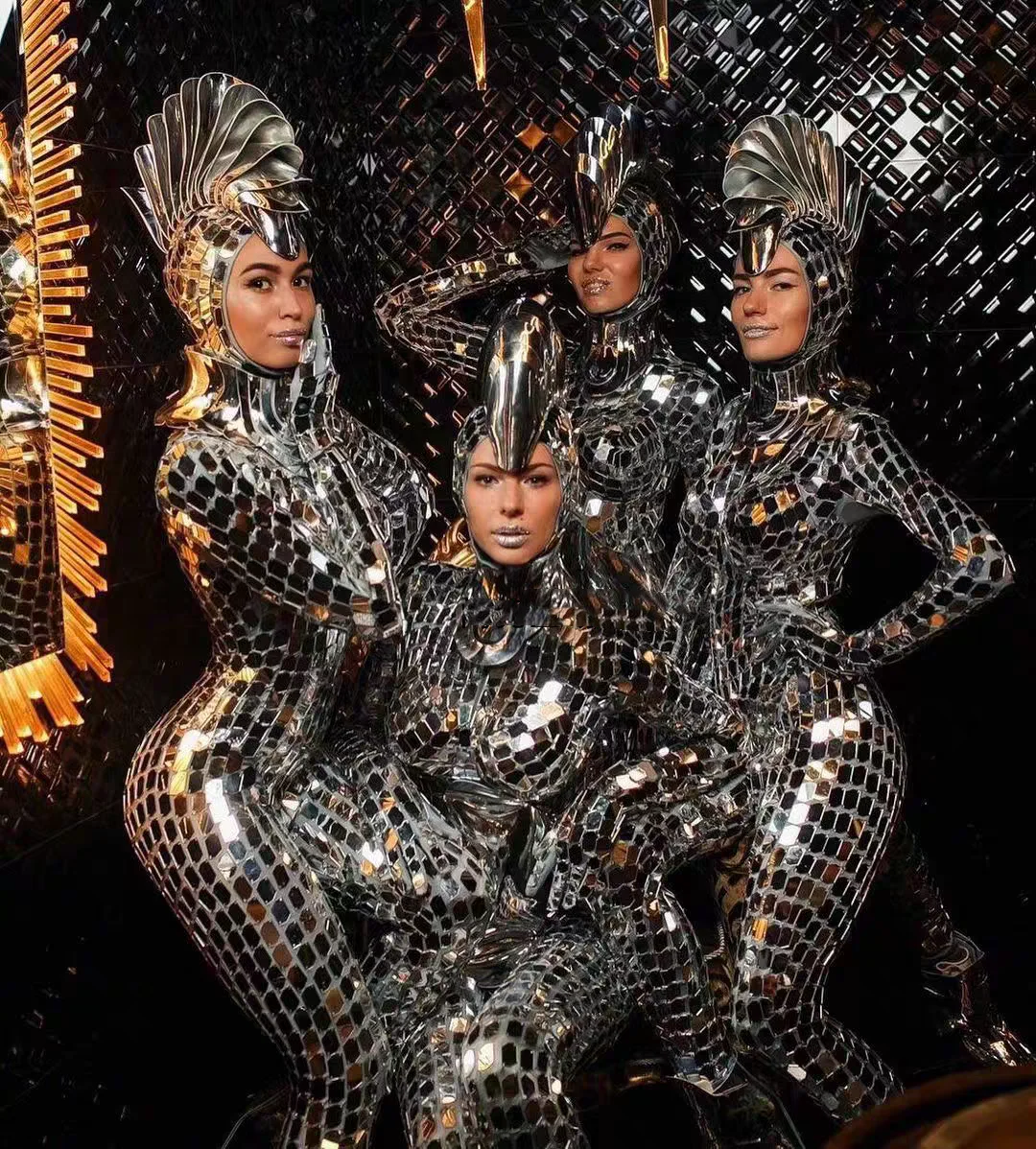 Sexy Silver Snake-head Mirror Costume Customization Nightclub Bar Stage Performance Costume Mirror Dance Costume For Adults