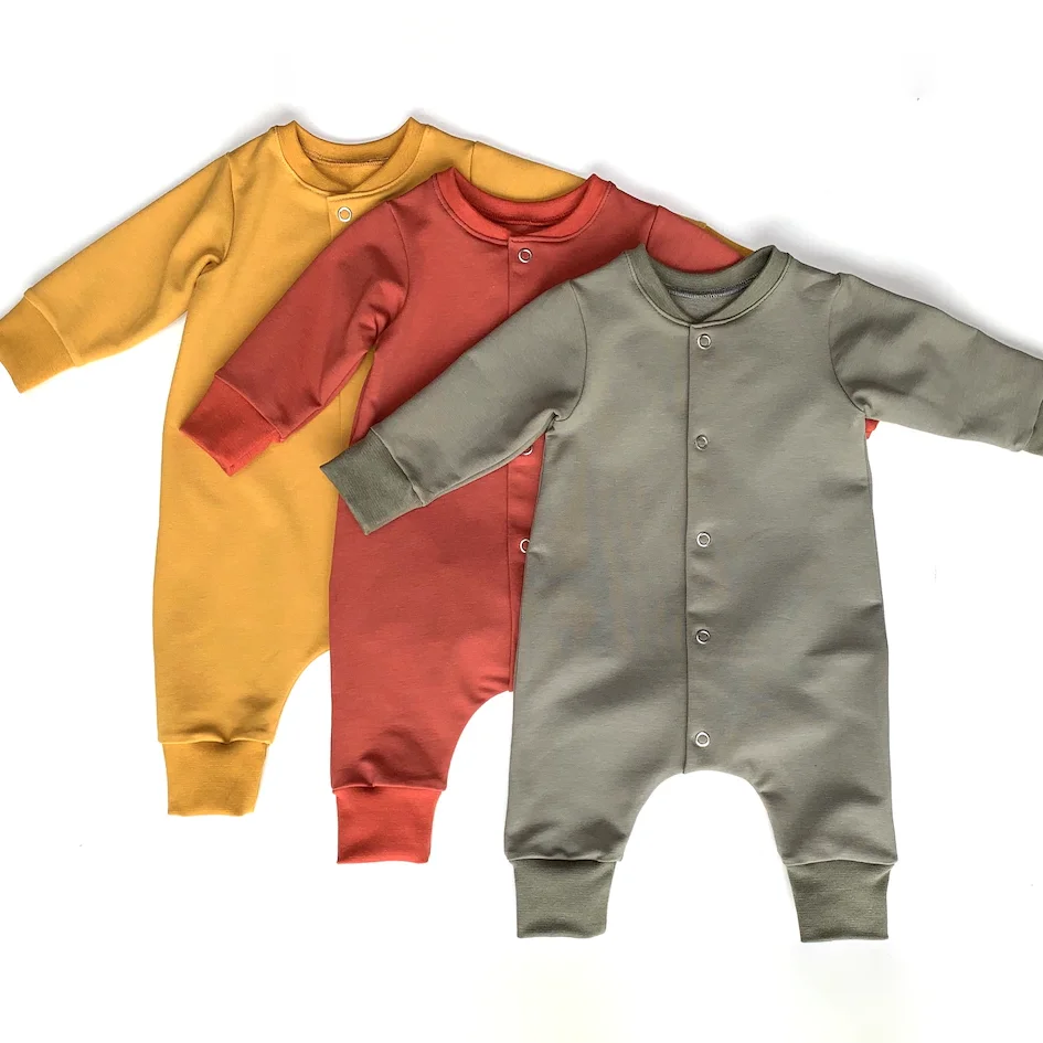 Fall French Terry Toddler Baby Sleepsuit Rompers Overall Button Front Pajamas Loungewear Cotton One Piece Body Suit Newborn