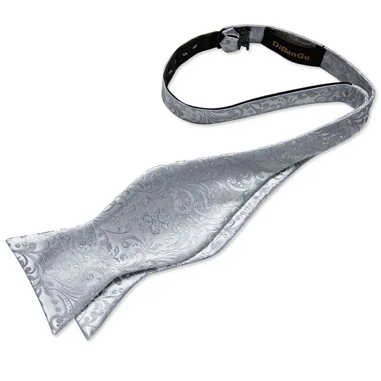Custom Fashion Silver Self Tie Bow Tie Gray Luxury Silk Paisley Italian Bow Ties For Men