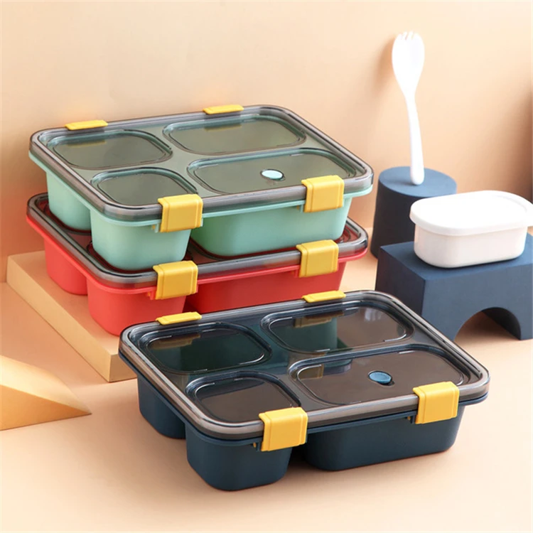 
4 Compartments High Quality Portable Pp Plastic Lunch Box For Children School Office 