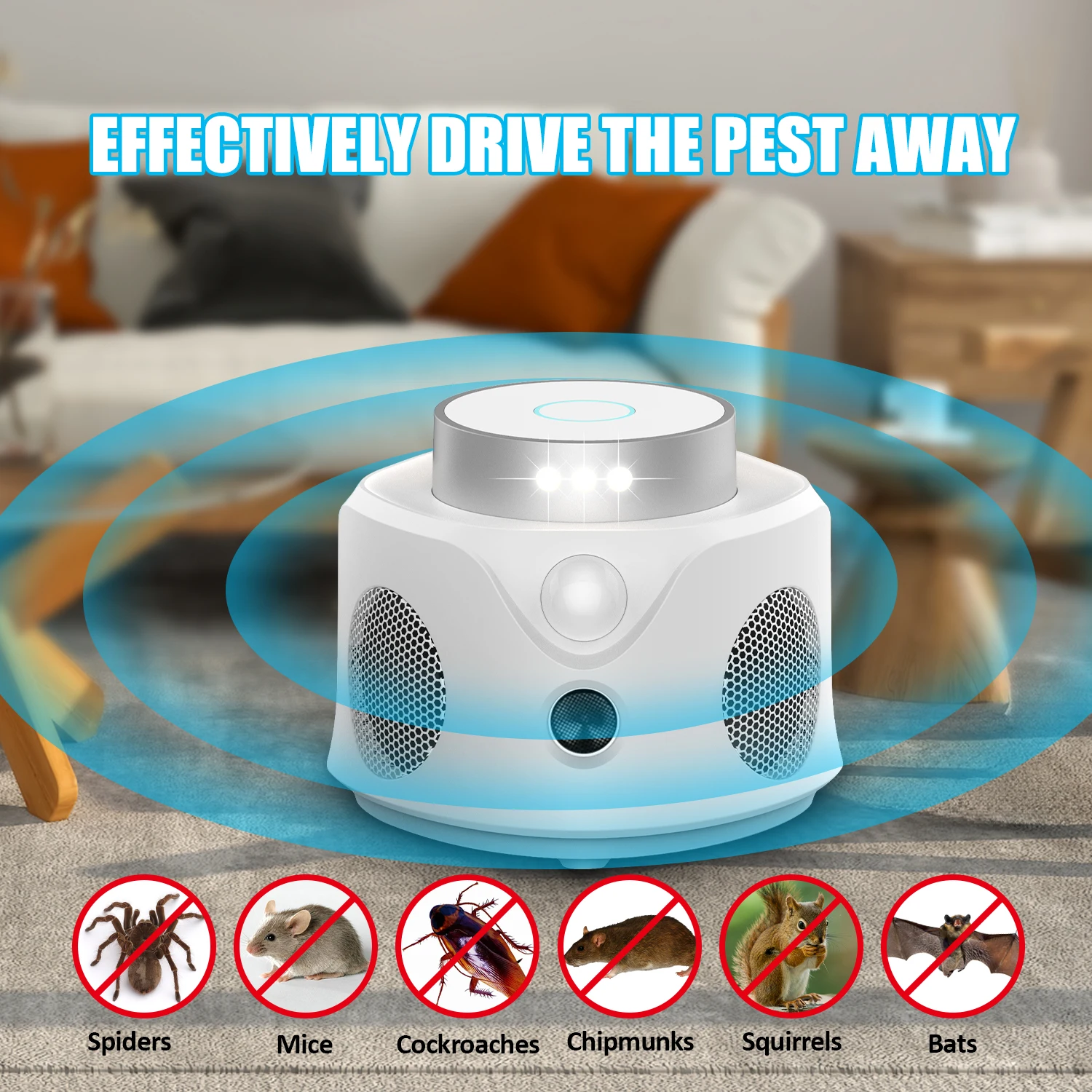 X-PEST UR02S EU USA STOCK 360 Degree Indoor Ultrasonic Insect Repeller with 4-Function Switch Mouse Repeller for Garden Yard