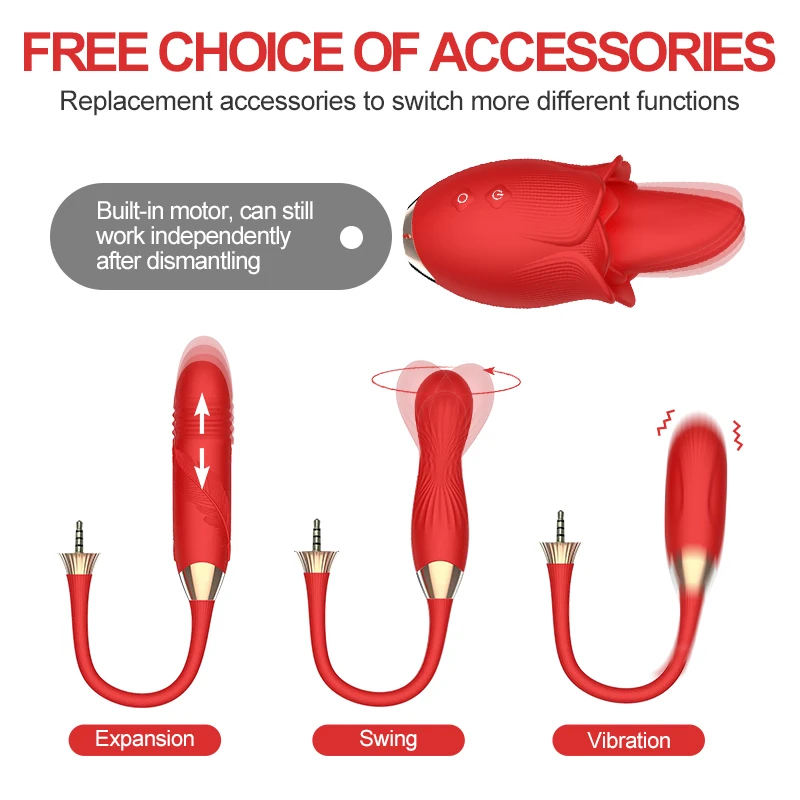 YPM 2023 New Rose vibrator with Dildo 3 in1 rotating telescopic Licking clitoris Stimulator sex toy for Women