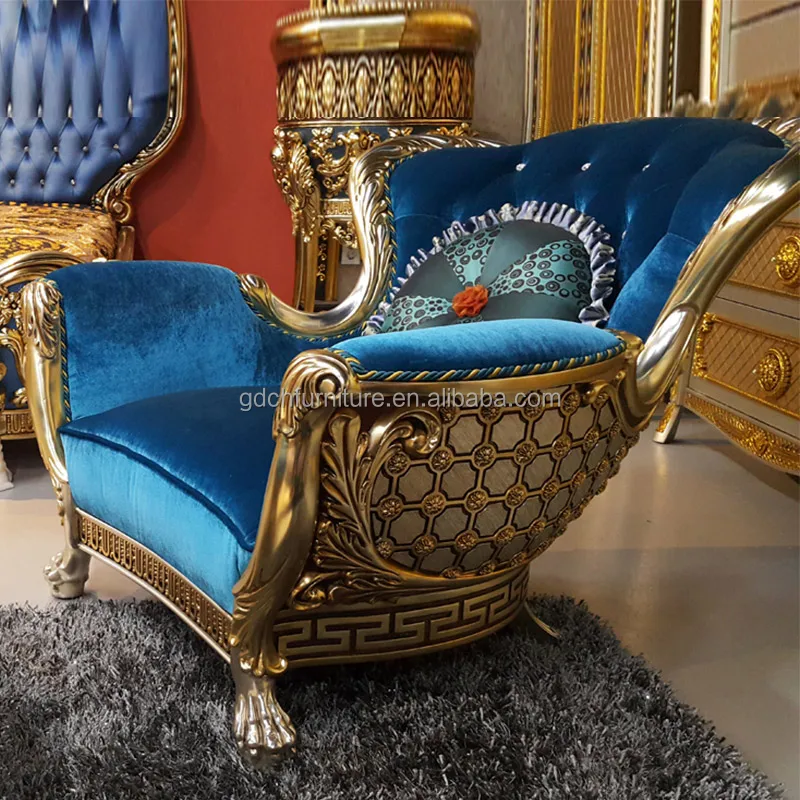 Antique French Royal wooden carved Furniture Italian Classic fabric Sofa With Classic Sofa sets for home furniture