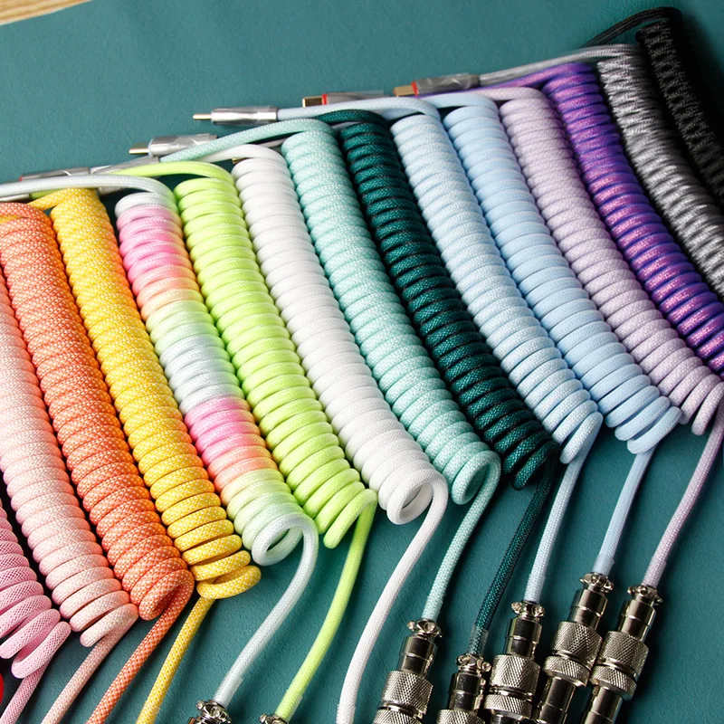 Custom Nylon Braided Gx16 Tpu USB C Spring Aviator Cable Gaming keyboard cable coil Mechanical Keyboard Coiled Cables