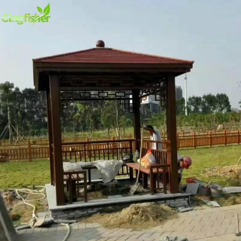 Outdoor Garden Wood Plastic Composite Gazebo HDPE Pavilion 3x3m