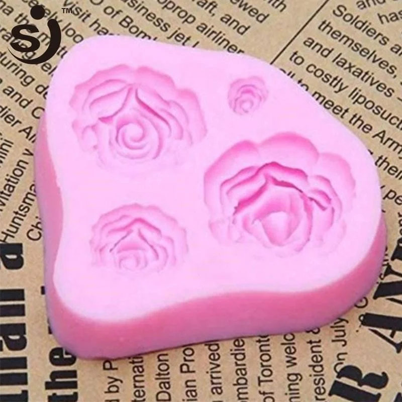 Amazon Hot Sale 4 Size Roses Flower Silicone Cake Mould Chocolate Sugarcraft Decorating Fondant Tools