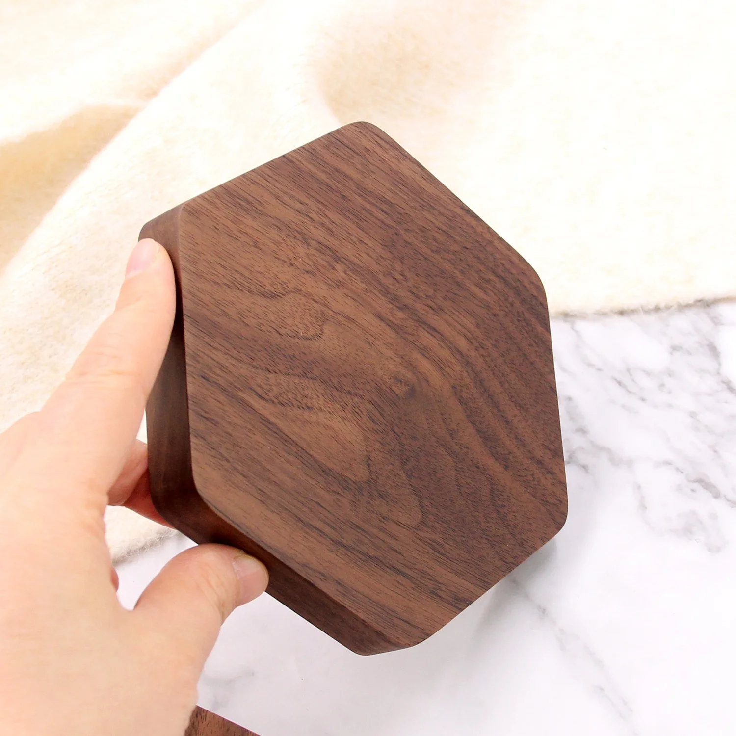 Hexagon Walnut Wood Tray Key or Ring Dish Gift to Her
