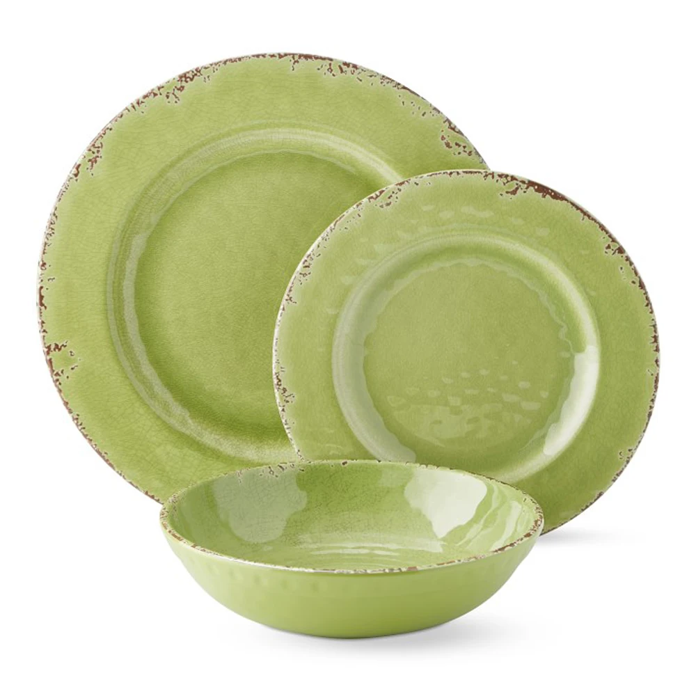 
16 Piece Crack Design Plate & Bowl Dinnerware Set Accent Plates and All Purpose Bowls Mugs Melamine Dinnerware Set 