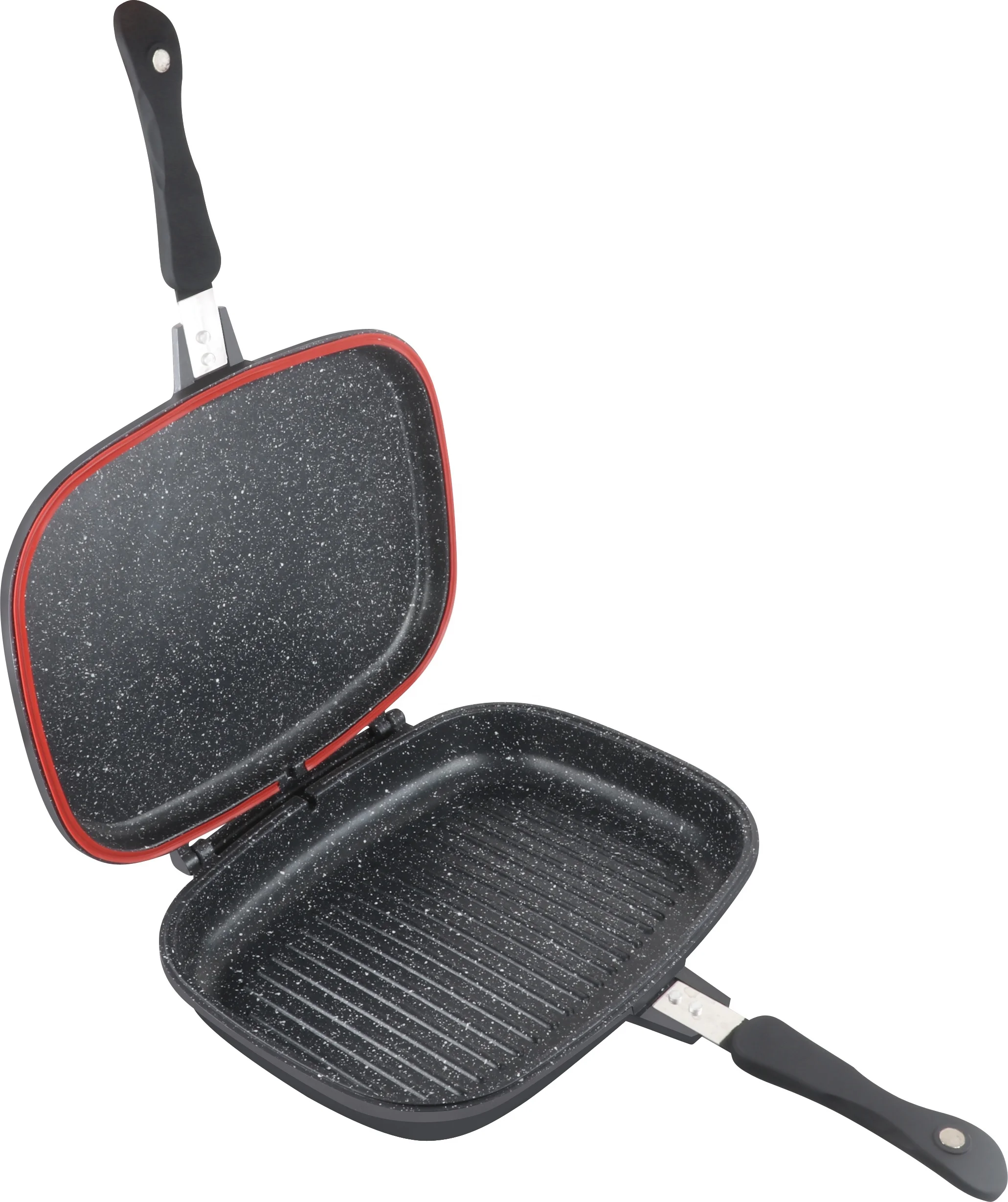 32cm induction double sided grill pan /double handle fry pan with non stick marble coating