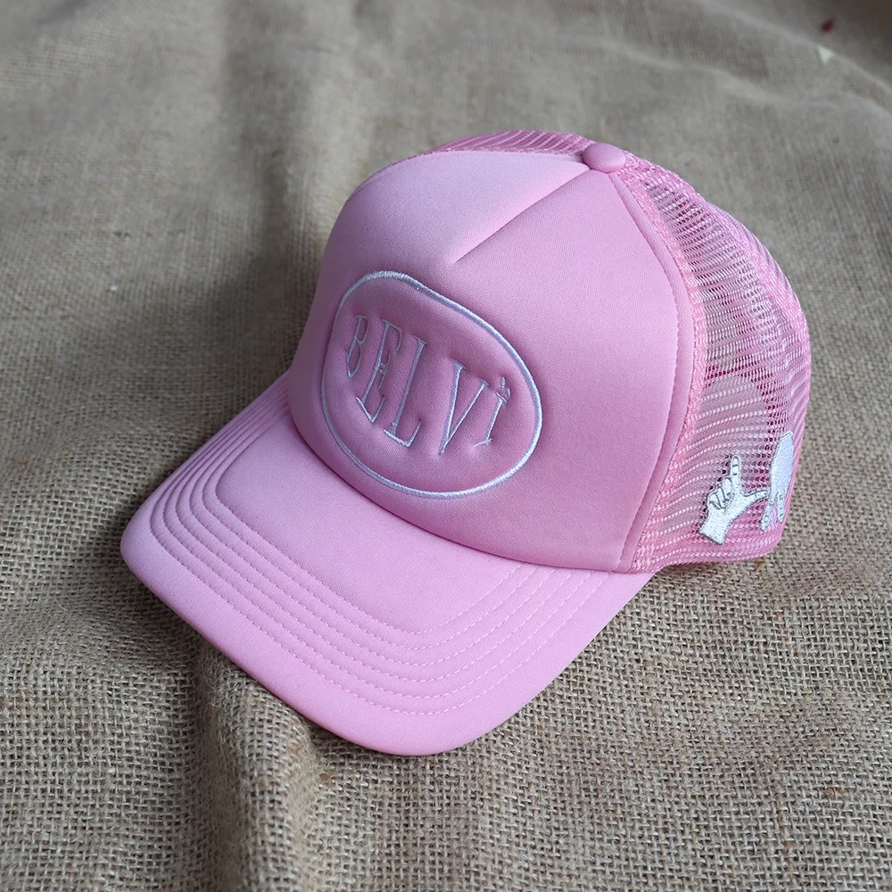 High quality 5 Panel Curved Brim Mesh trucker hat ,custom embroidered logo foam trucker caps for women