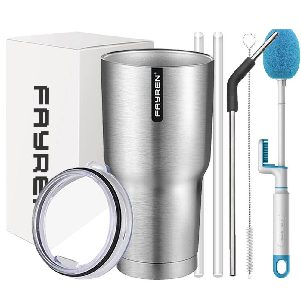 Double Wall Travel Stainless Steel Vacuum Reusable Cold and hot Insulated Water Coffee Tumbler Cup Mugs with Lid and Straw