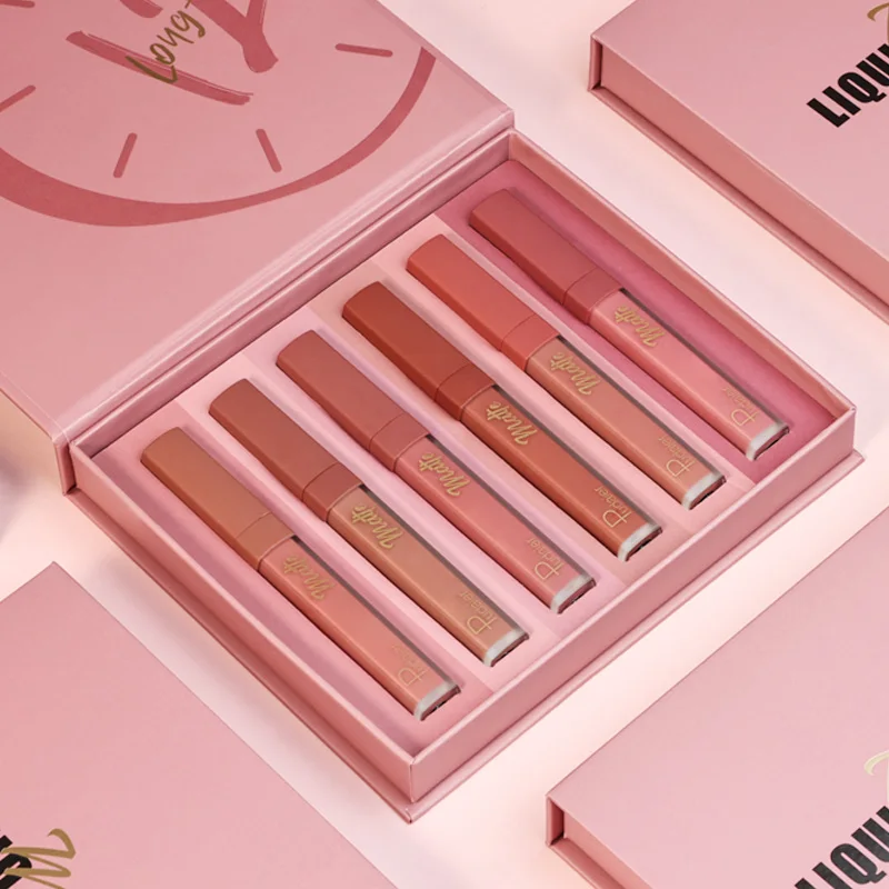 Private Label Lip Makeup Waterproof Matte Liquid Lipstick Set 6 Colors Moisturizing Matte Finish Vegan Custom Cosmetics