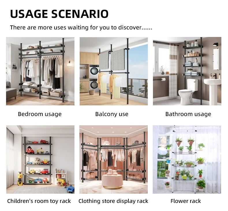 No Drilling Required Multi-Function Stand Clothes Rack for Clothing Store 32mm Metal Storage Rack for Shoe