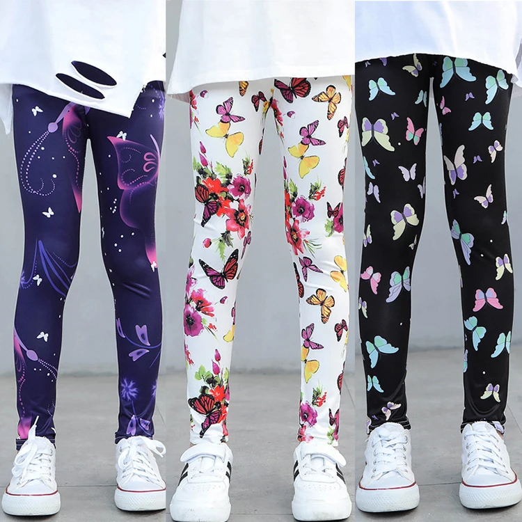 Y0022 Wholesale 3-8 Years Children Thin Tights Floral Print Soft Slim Elastic Long Pants Leggings for Kids Girls