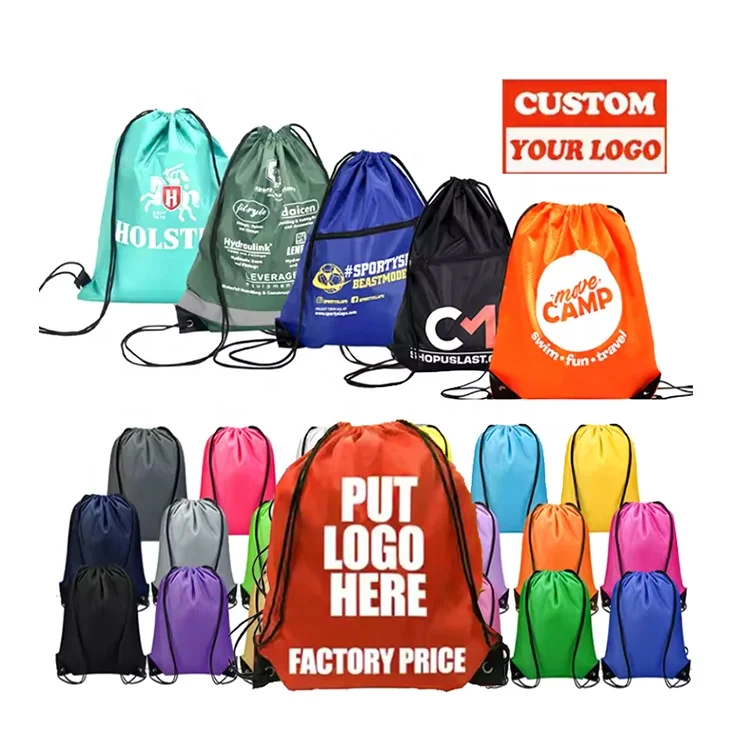 Wholesale Customized Promotional Polyester Nylon Drawstring 30cm Shop And Backpack Draw String Bags
