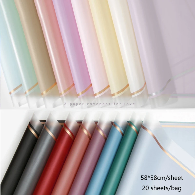 Yohpack Wholesale Golden Edge Jelly Film Wrapping Flower Paper Transparent Border Florist Packaging Bouquet Plastic Paper